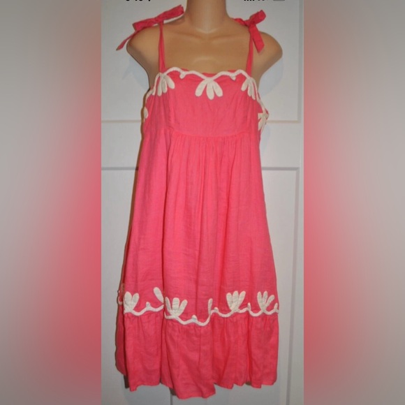 LILLY PULITZER Pink White Linen Tie Straps Dress size 6 - Picture 3 of 6